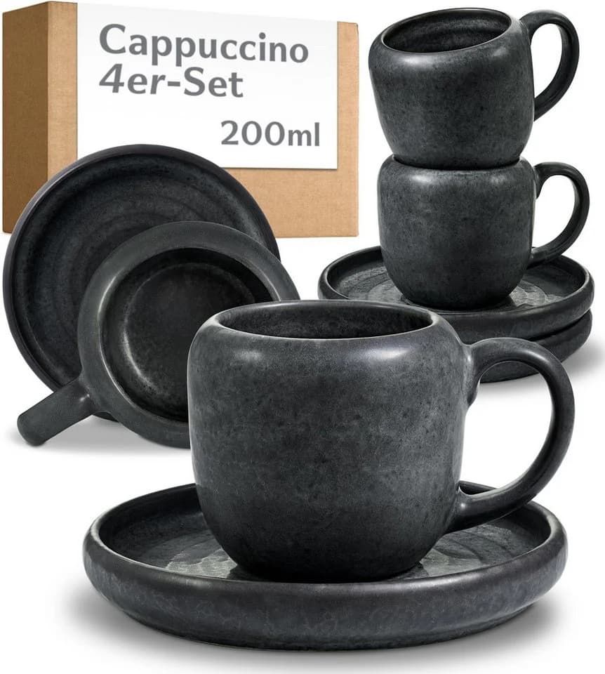 Cosumy Cappuccino Tassen Set 4-tlg. Schwarz Steingut - Bild 2