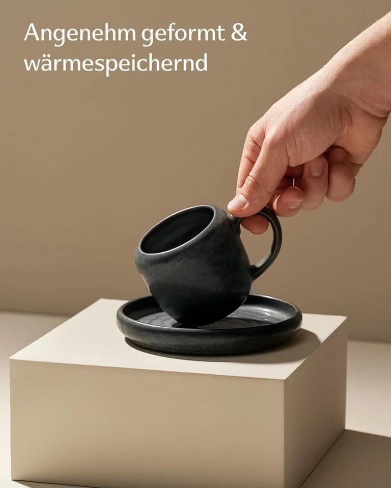 Cosumy Cappuccino Tassen Set 4-tlg. Schwarz Steingut - Bild 4