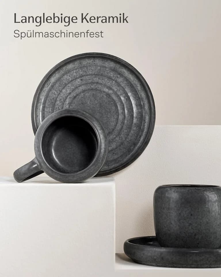 Cosumy Cappuccino Tassen Set 4-tlg. Schwarz Steingut - Bild 5