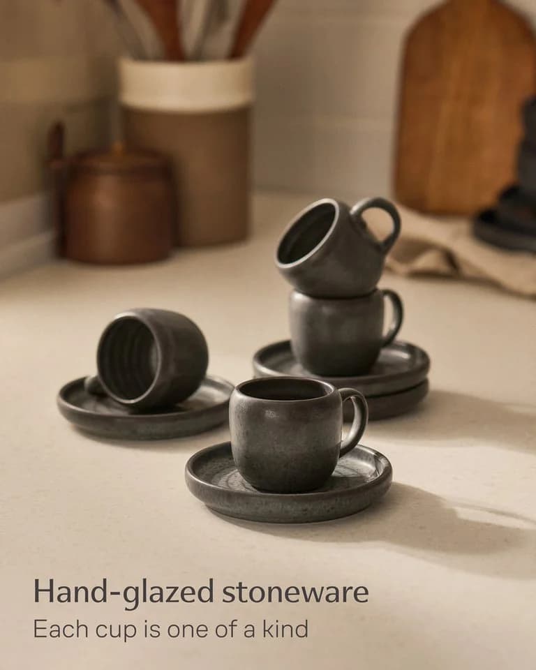 Cosumy Espressotassen Set 4-tlg. Weiß Steingut Handglasiert