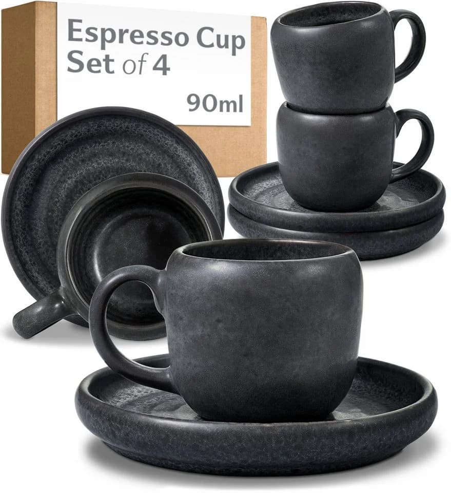 Cosumy Espressotassen Set 4-tlg. Weiß Steingut Handglasiert - Bild 2