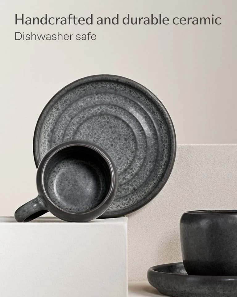 Cosumy Espressotassen Set 4-tlg. Weiß Steingut Handglasiert - Bild 5