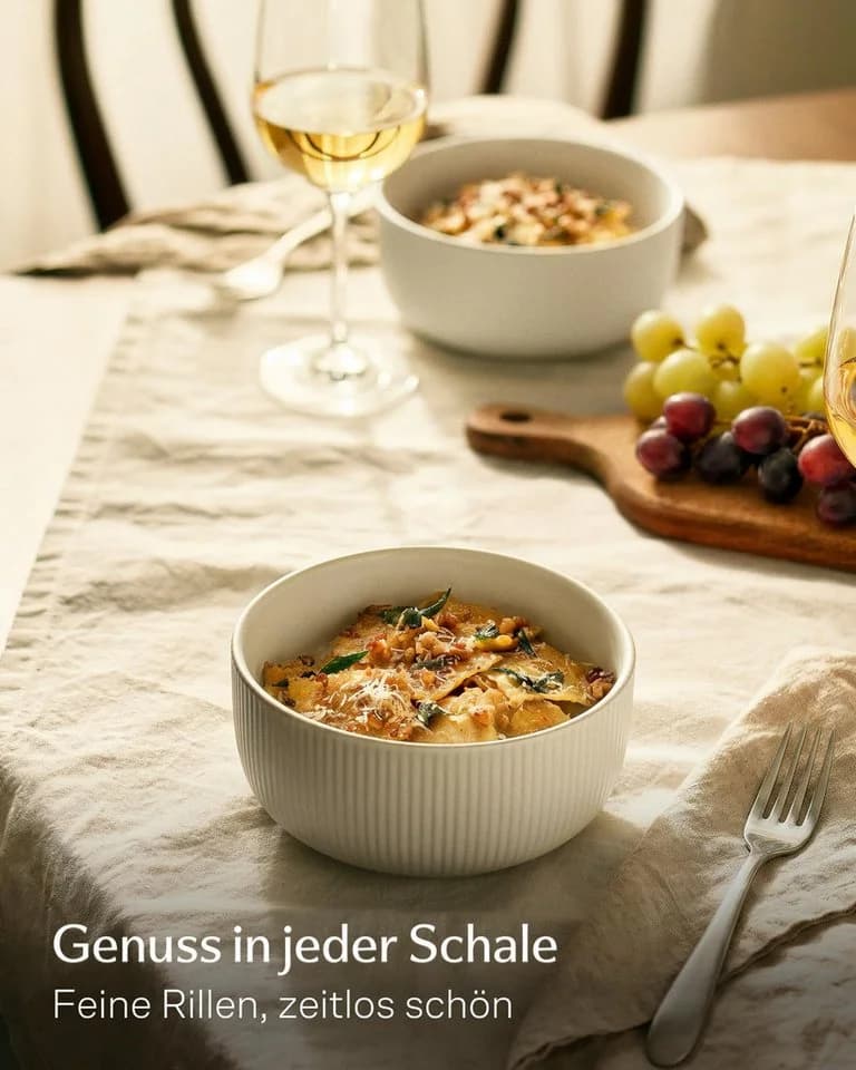 Cosumy Müslischalen Set 4-tlg. Weiß Keramik Streifendesign