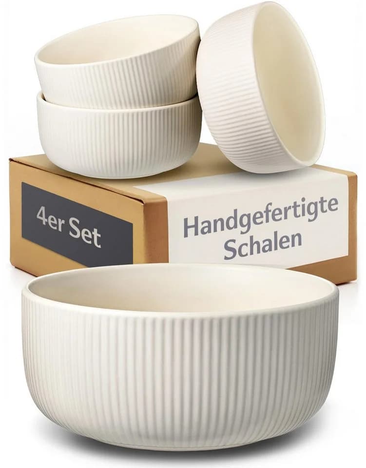 Cosumy Müslischalen Set 4-tlg. Weiß Keramik Streifendesign - Bild 2