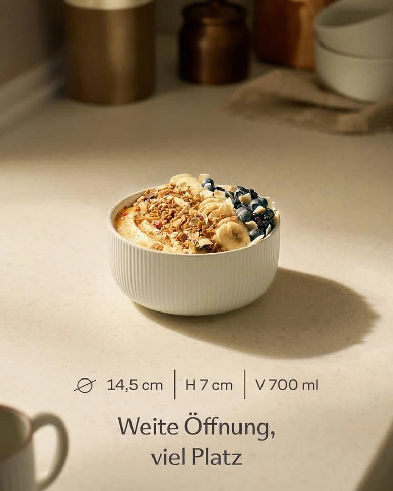 Cosumy Müslischalen Set 4-tlg. Weiß Keramik Streifendesign - Bild 3