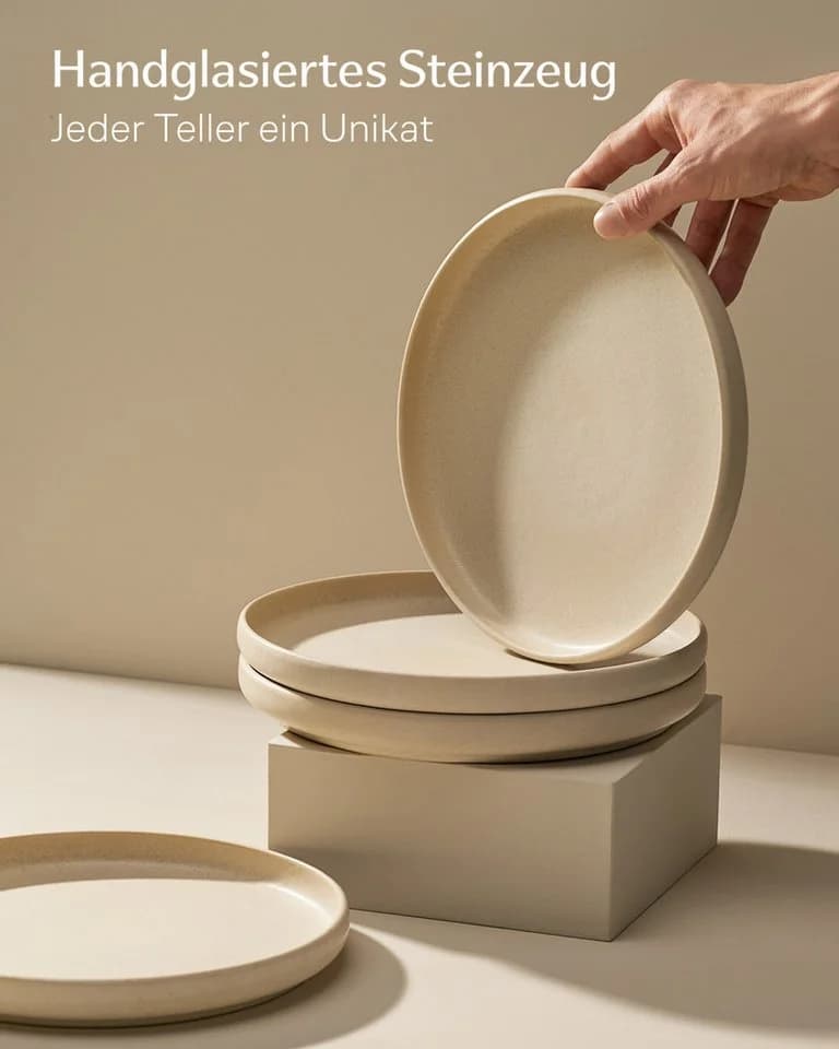 Cosumy Speiseteller Set 4-teilig Weiß Reaktive Glasur - Bild 3