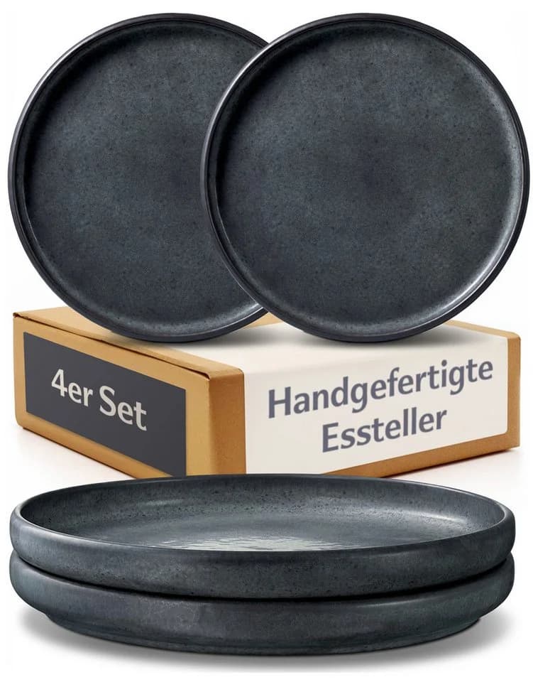 Cosumy Speiseteller Set 4-tlg. Schwarz Reaktive Glasur Keramik - Bild 2