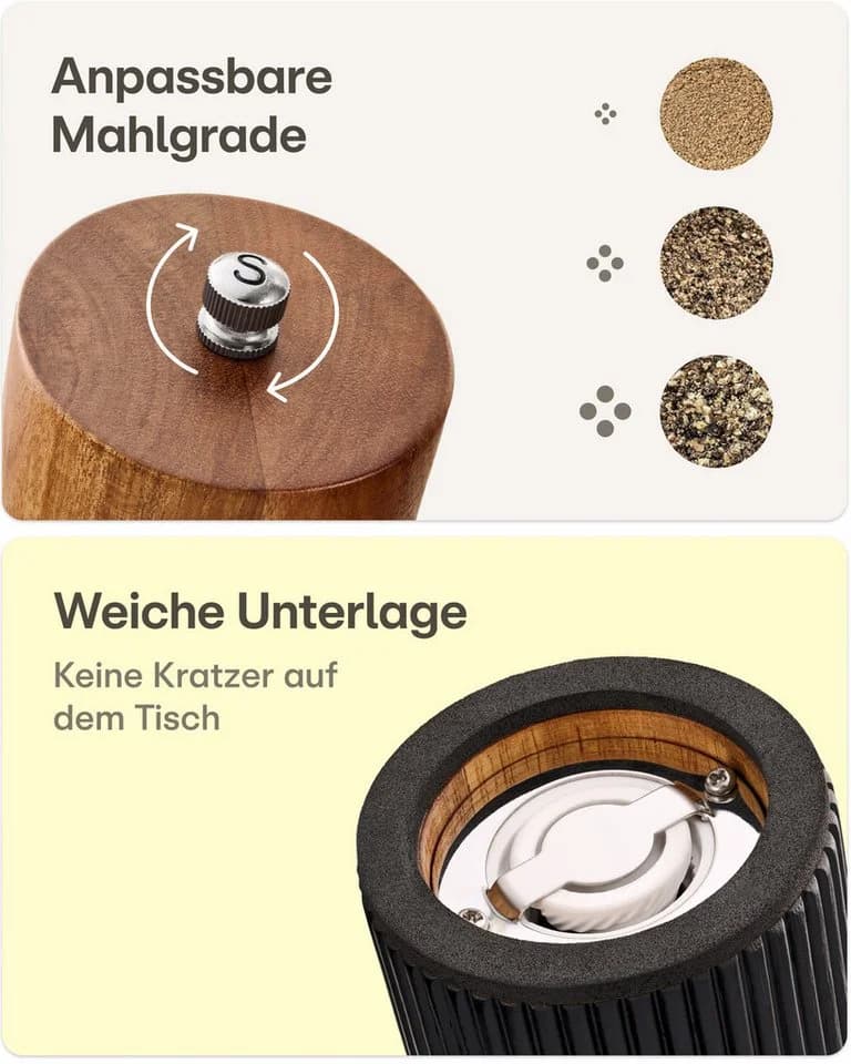 Praknu Salz- & Pfeffermühle Set Schwarz Akazienholz Keramikmahlwerk - Bild 4