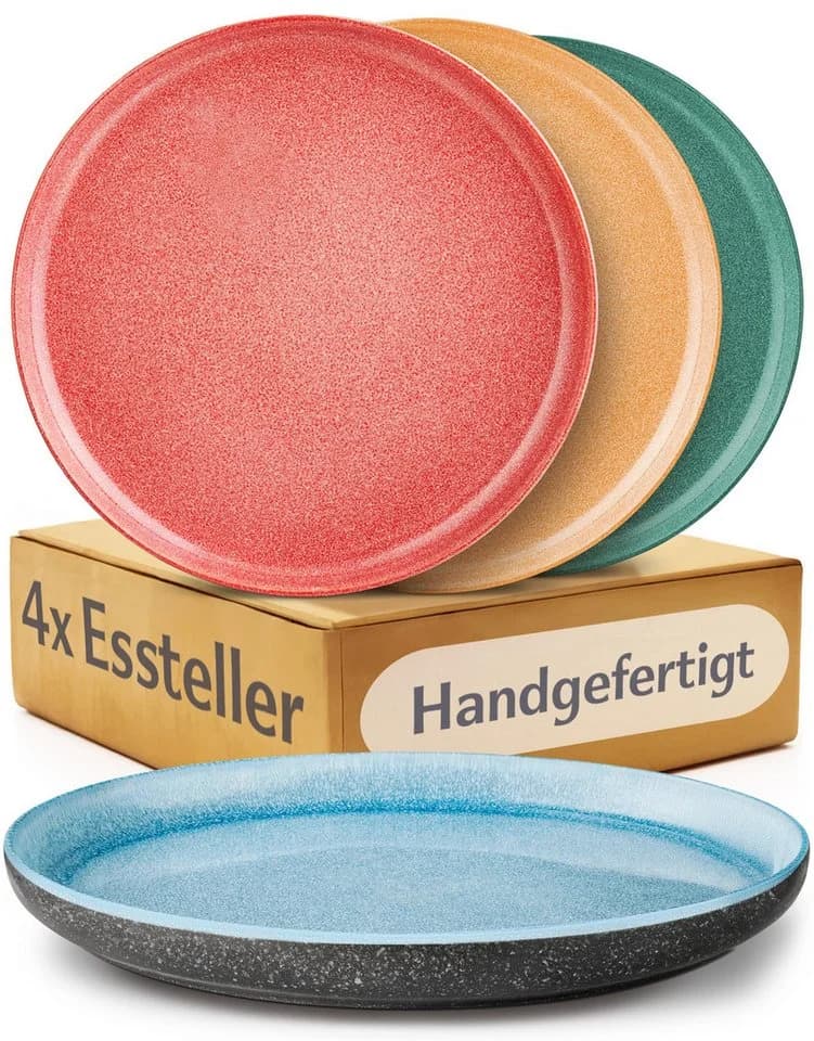 Cosumy Speiseteller Steingut Set 4-tlg. Handglasiert Bunt - Bild 2