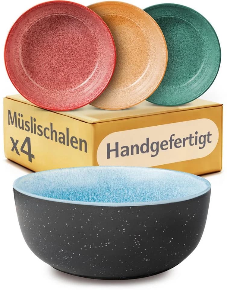 Cosumy Müslischale Steingut Geschirr Set 4 Personen Bunt - Bild 2
