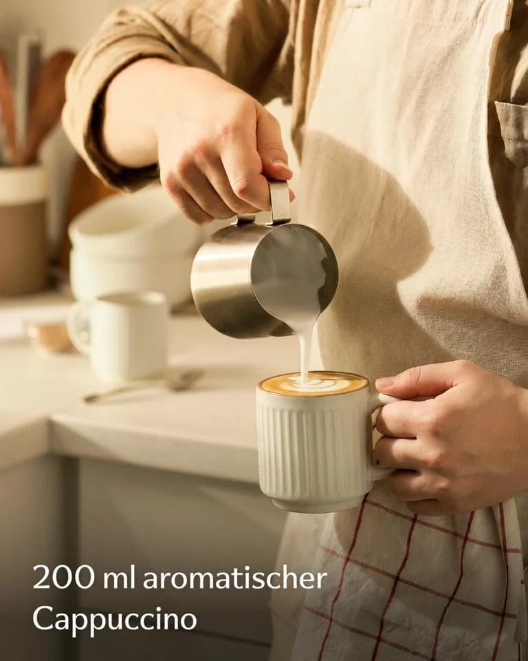 Cosumy Kaffeetassen Set 4-tlg. Beige Keramik Stapelbar Rillenoptik - Bild 3