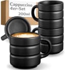 Cosumy Kaffeetassen Set 4-tlg. Schwarz Stapelbar Keramik Rillenoptik Bild 2