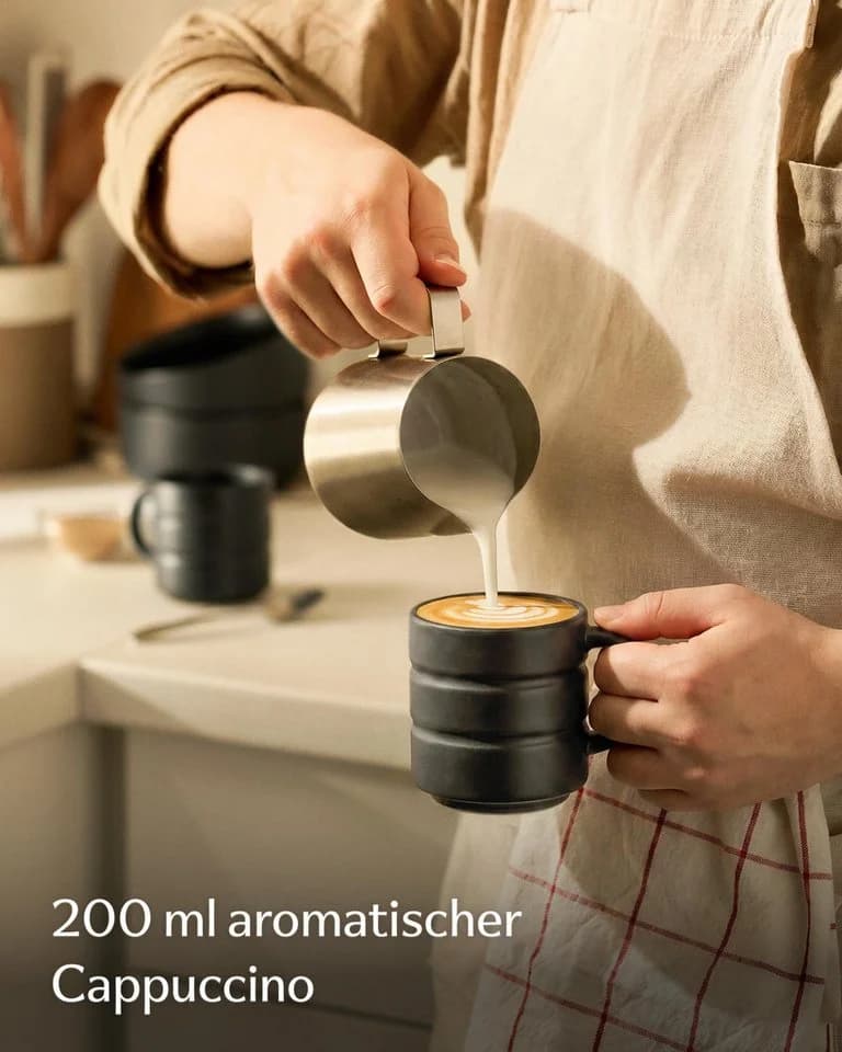 Cosumy Kaffeetassen Set 4-tlg. Schwarz Stapelbar Keramik Rillenoptik - Bild 3