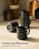 Cosumy Kaffeetassen Set 4-tlg. Schwarz Stapelbar Keramik Rillenoptik Bild 5