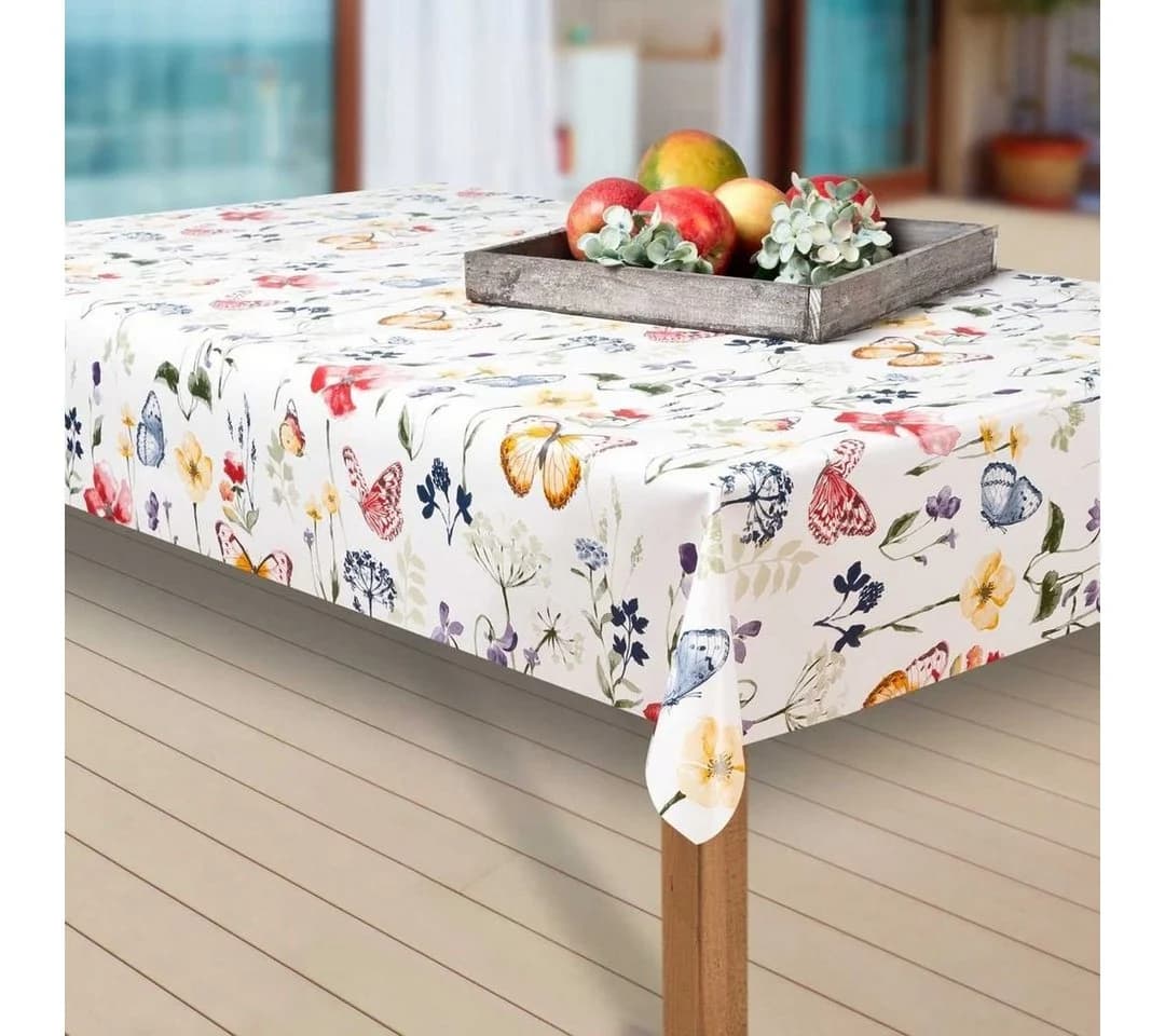 Laro Tischdecke Wachstuch Blumen Schmetterling Bunt