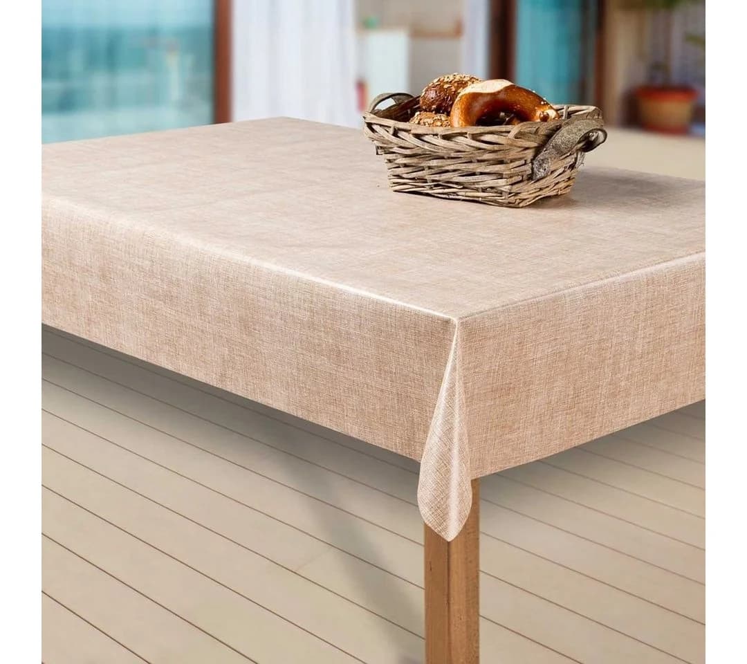 Laro Tischdecke Wachstuch-Tischdecken Abwaschbar Leinenoptik Beige Rechteckig - Bild 2