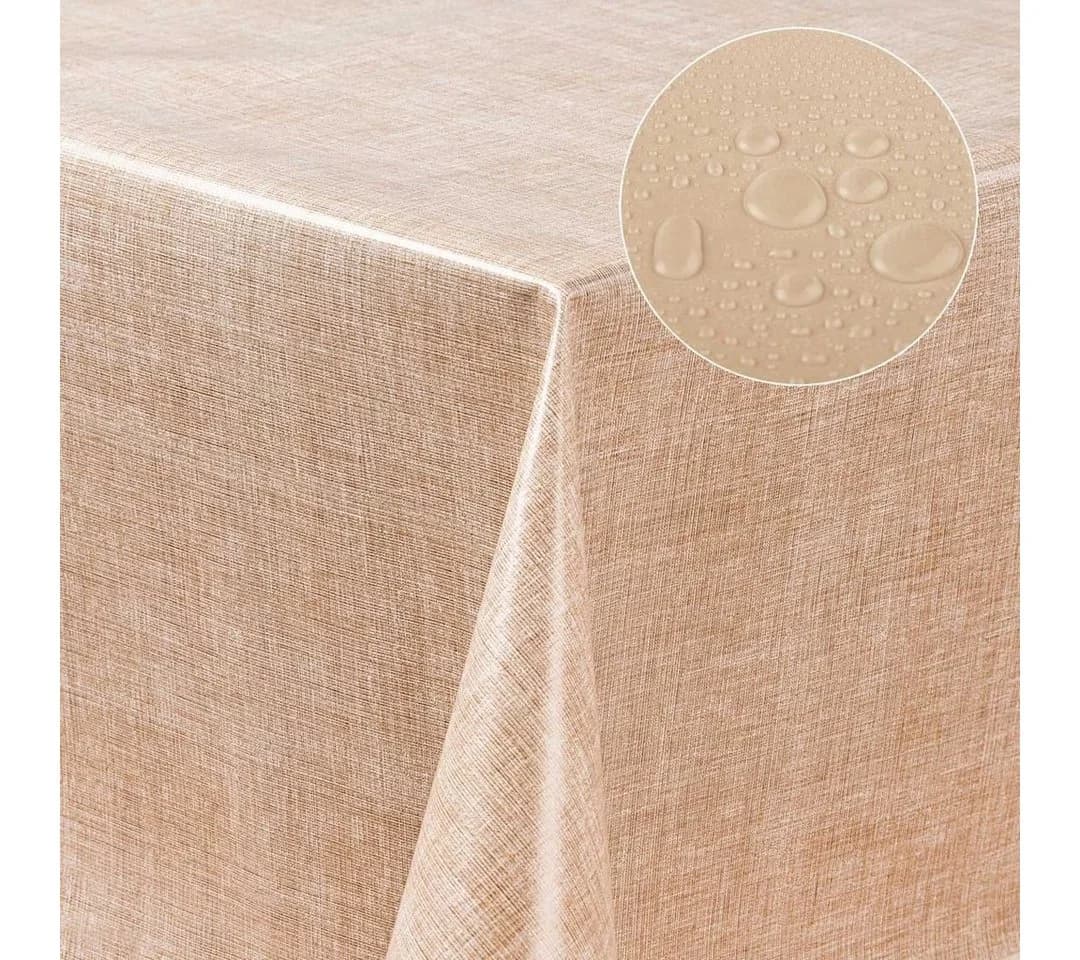 Laro Tischdecke Wachstuch-Tischdecken Abwaschbar Leinenoptik Beige Rechteckig - Bild 4
