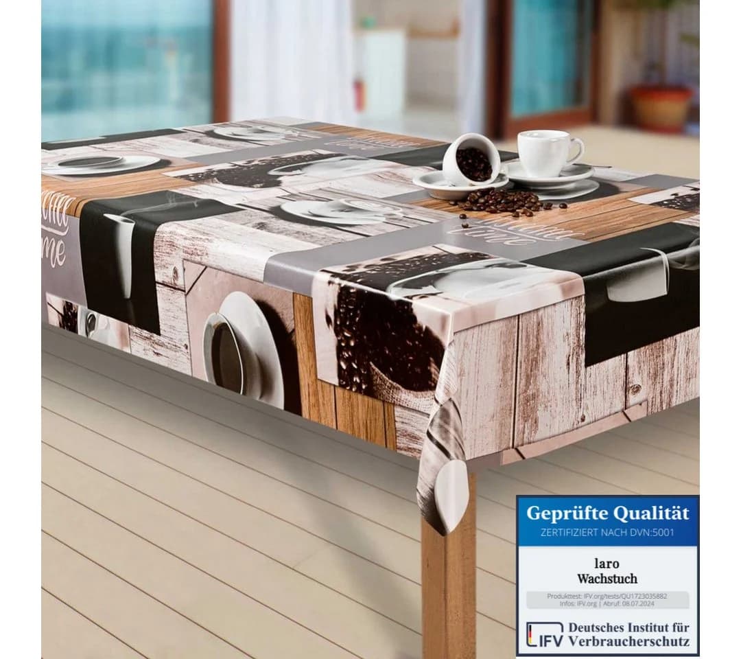 Laro Tischdecke Wachstuch-Tischdecken Abwaschbar Kaffee Schwarz/Braun Rechteckig - Bild 2
