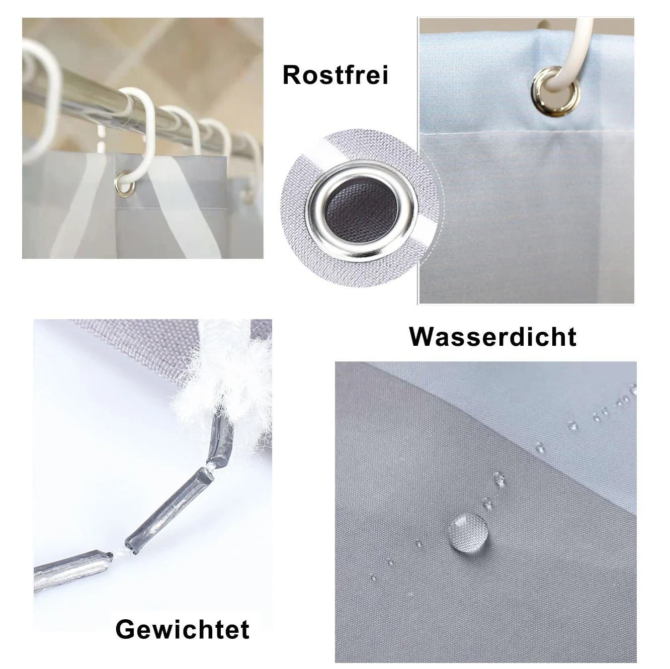 Fanci Home Duschvorhang Grau Polyester Anti-Schimmel mit 10 Ringen
