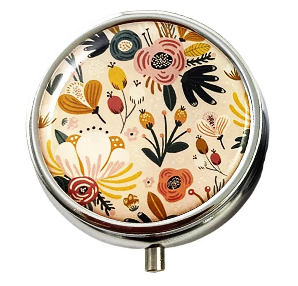 The Beauty House Pillendose mit Spiegel - Blumen Motiv Medikamentenbox