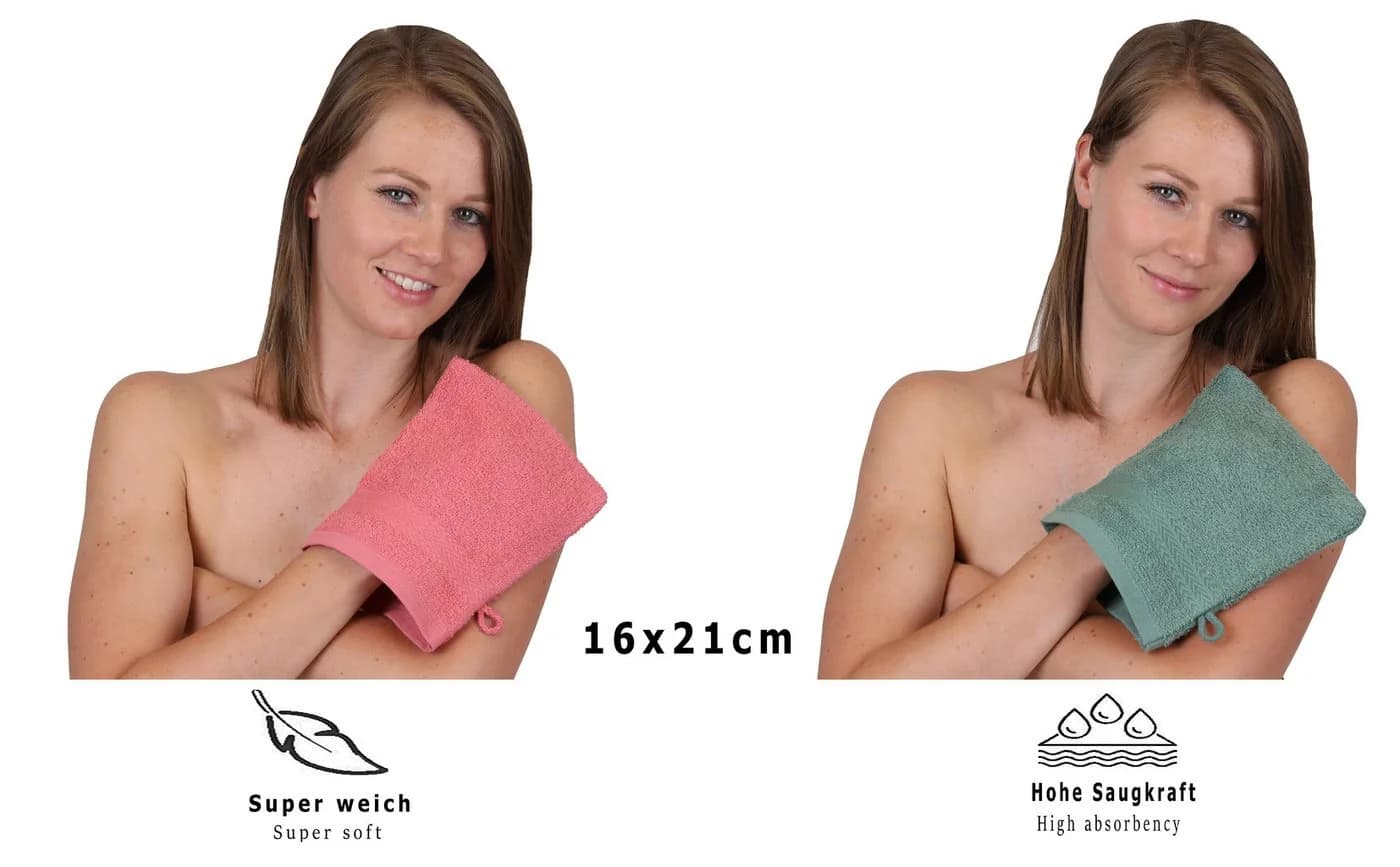 Betz Premium Waschhandschuhe 10-tlg. 100% Baumwolle Himbeere/Tannengrün - Bild 4