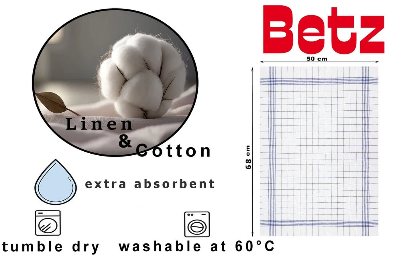 Betz Geschirrtuch 3er Set Halbleinen Blau Rot Grau - Bild 3