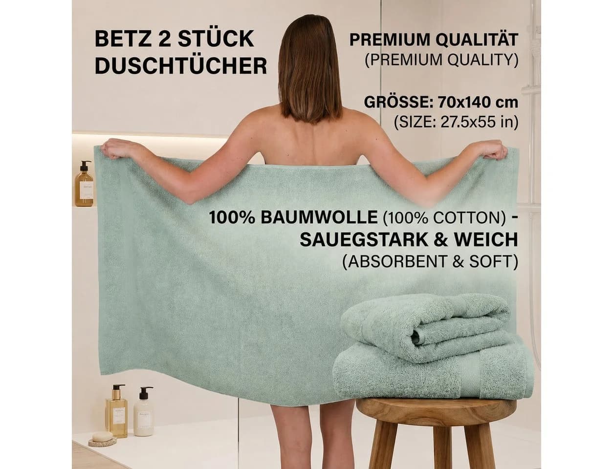 Betz Badetuch Set 2 Stück 100% Baumwolle Grün Frottier - Bild 4