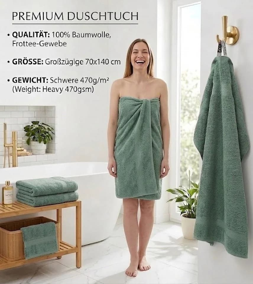 Betz Duschtuch-Set 2-tlg. 70x140 cm 100% Baumwolle Grün PREMIUM - Bild 5