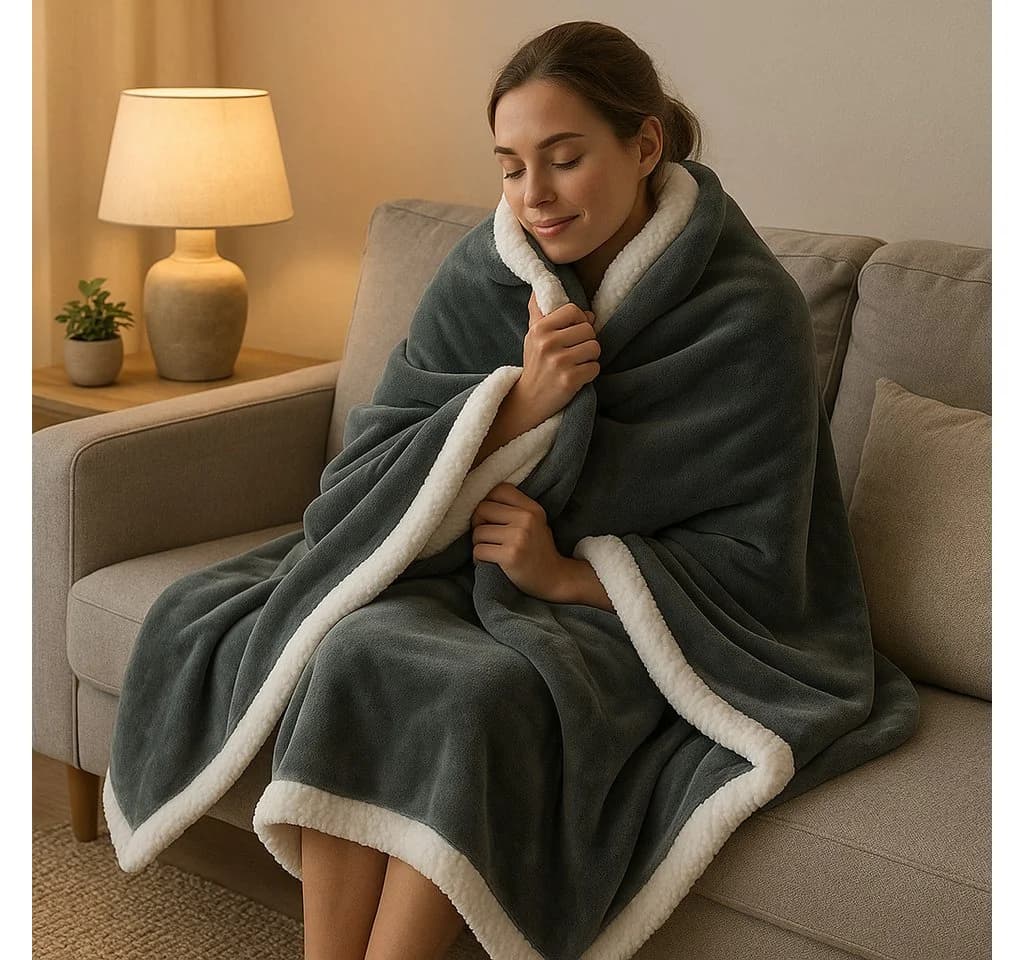 Betz Wohndecke Luxus Flanell Sherpa Kuscheldecke Verona Silber