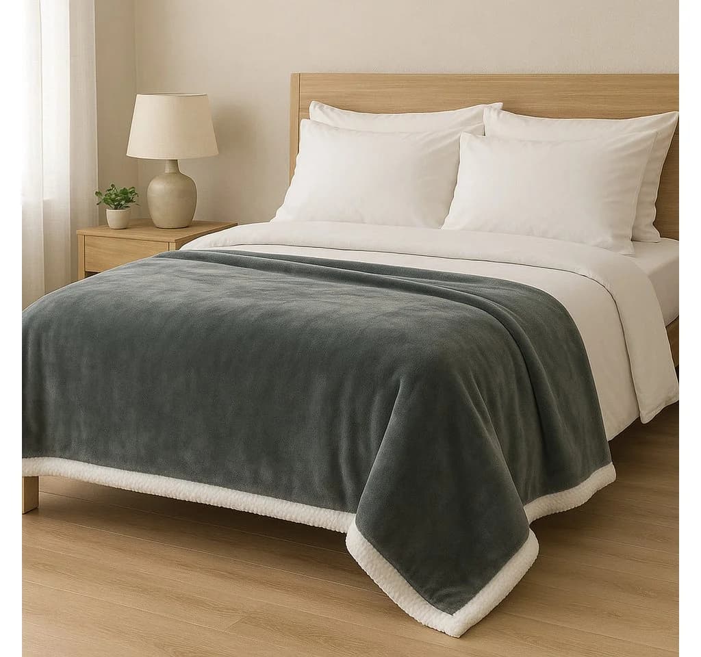 Betz Wohndecke Luxus Flanell Sherpa Kuscheldecke Verona Silber - Bild 3