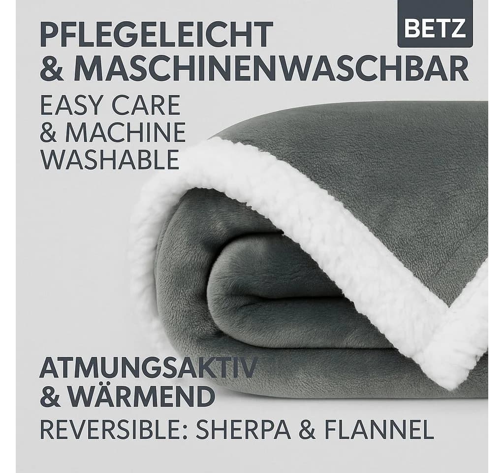 Betz Wohndecke Luxus Flanell Sherpa Kuscheldecke Verona Silber - Bild 5