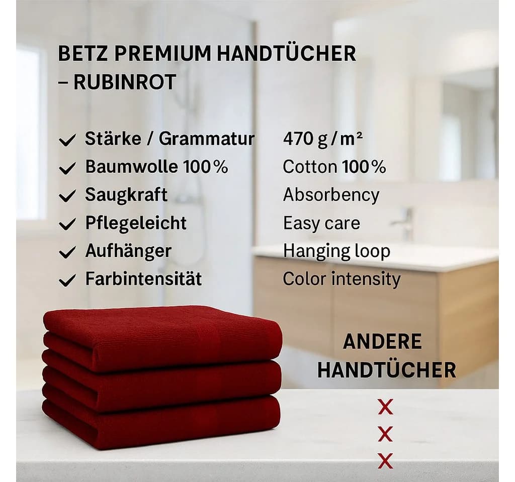 Betz Handtuch-Set 4-tlg. Premium 100% Baumwolle Rubinrot - Bild 5