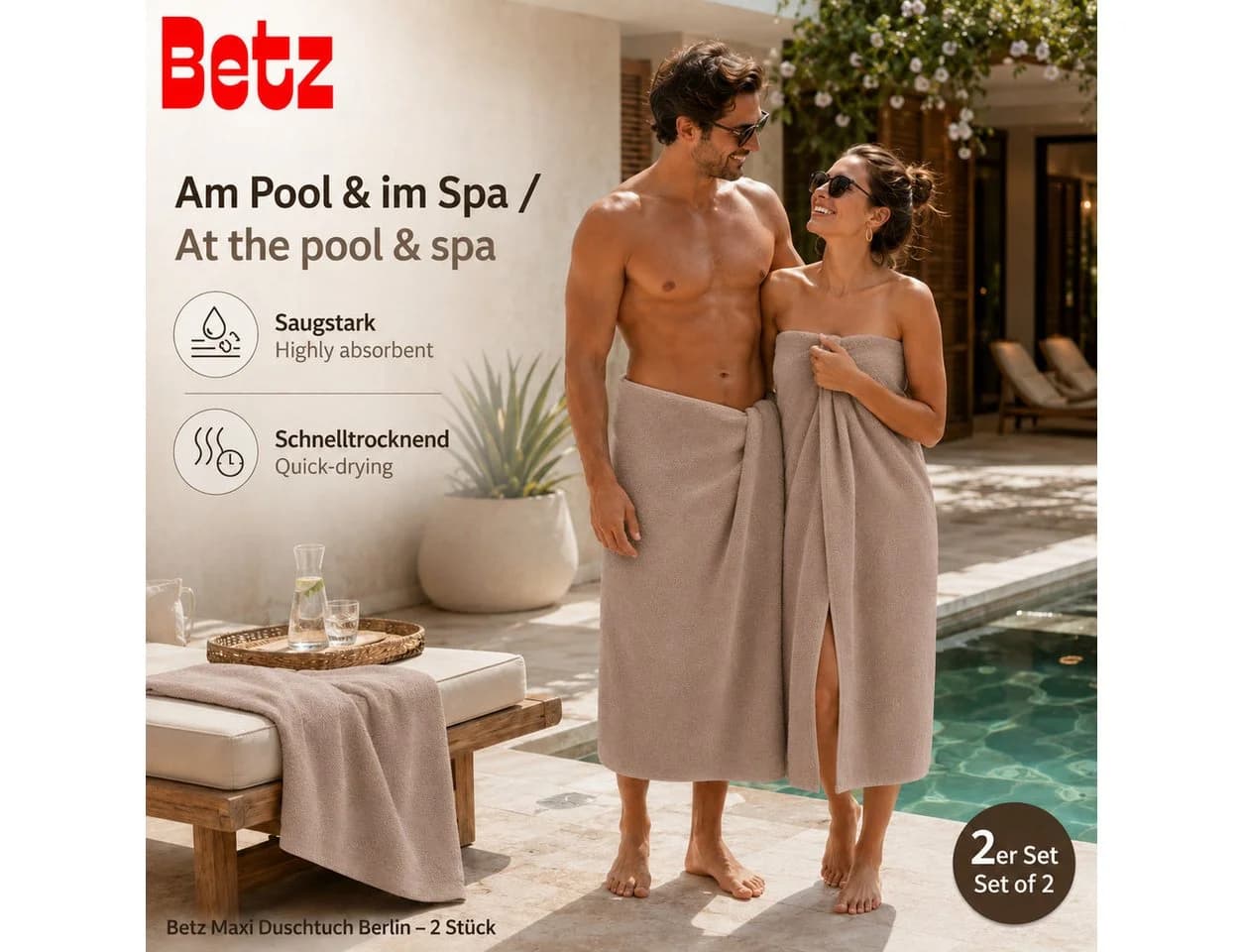 Betz Badetuch Maxi Duschtuch XXL 100x150cm 100% Baumwolle Beige - Bild 3