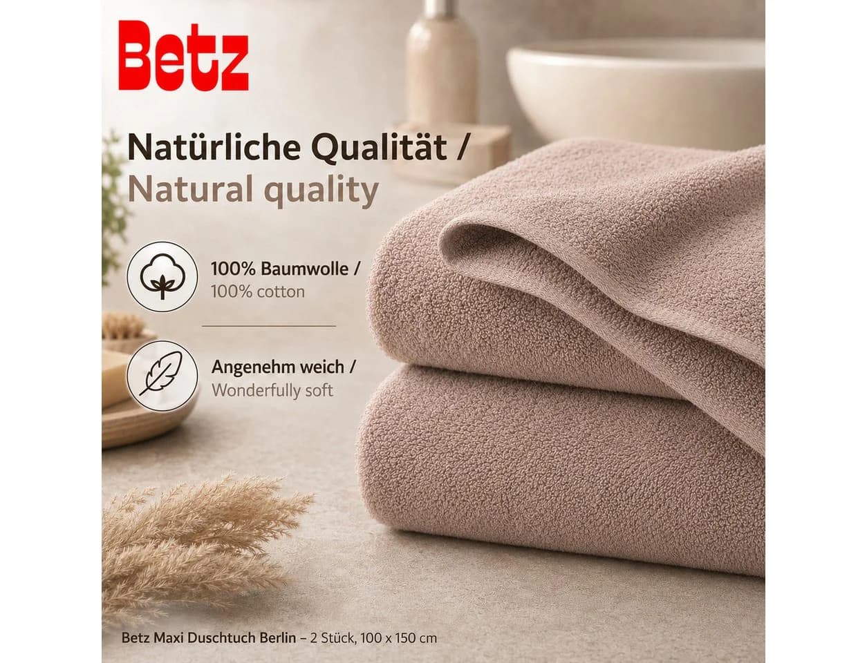 Betz Badetuch Maxi Duschtuch XXL 100x150cm 100% Baumwolle Beige - Bild 4