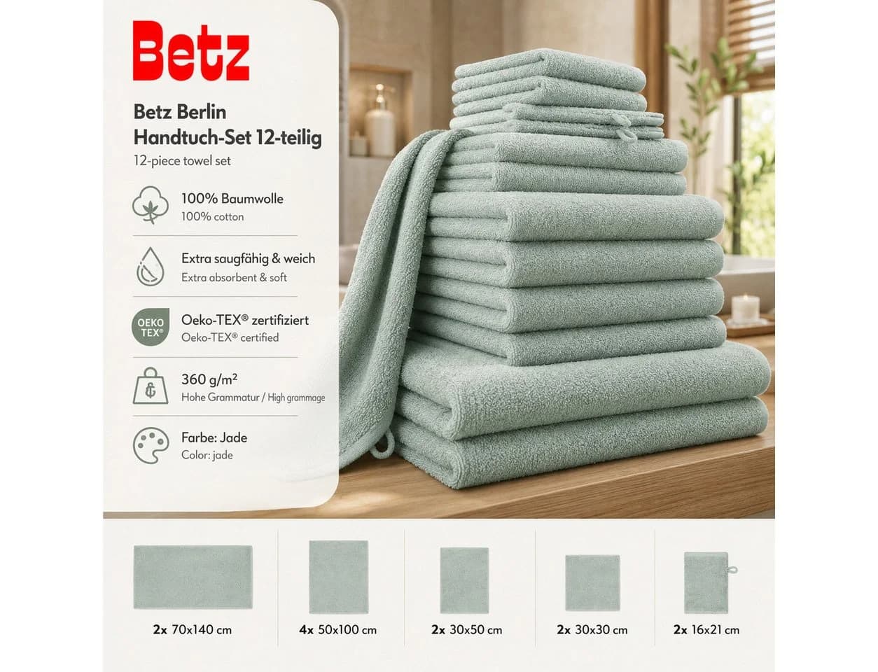 Betz Handtuch Set Berlin 12-tlg. 100% Baumwolle Grün