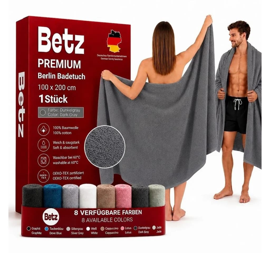 Betz Badetuch Set 2 Stück XXL 100x200 cm 100% Baumwolle Grau - Bild 2