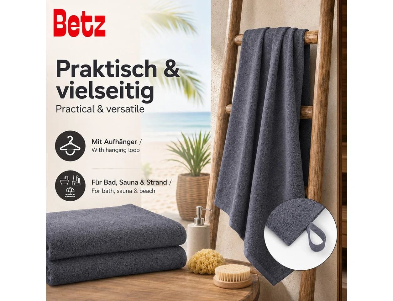 Betz Badetuch Set 2 Stück XXL 100x200 cm 100% Baumwolle Grau - Bild 4