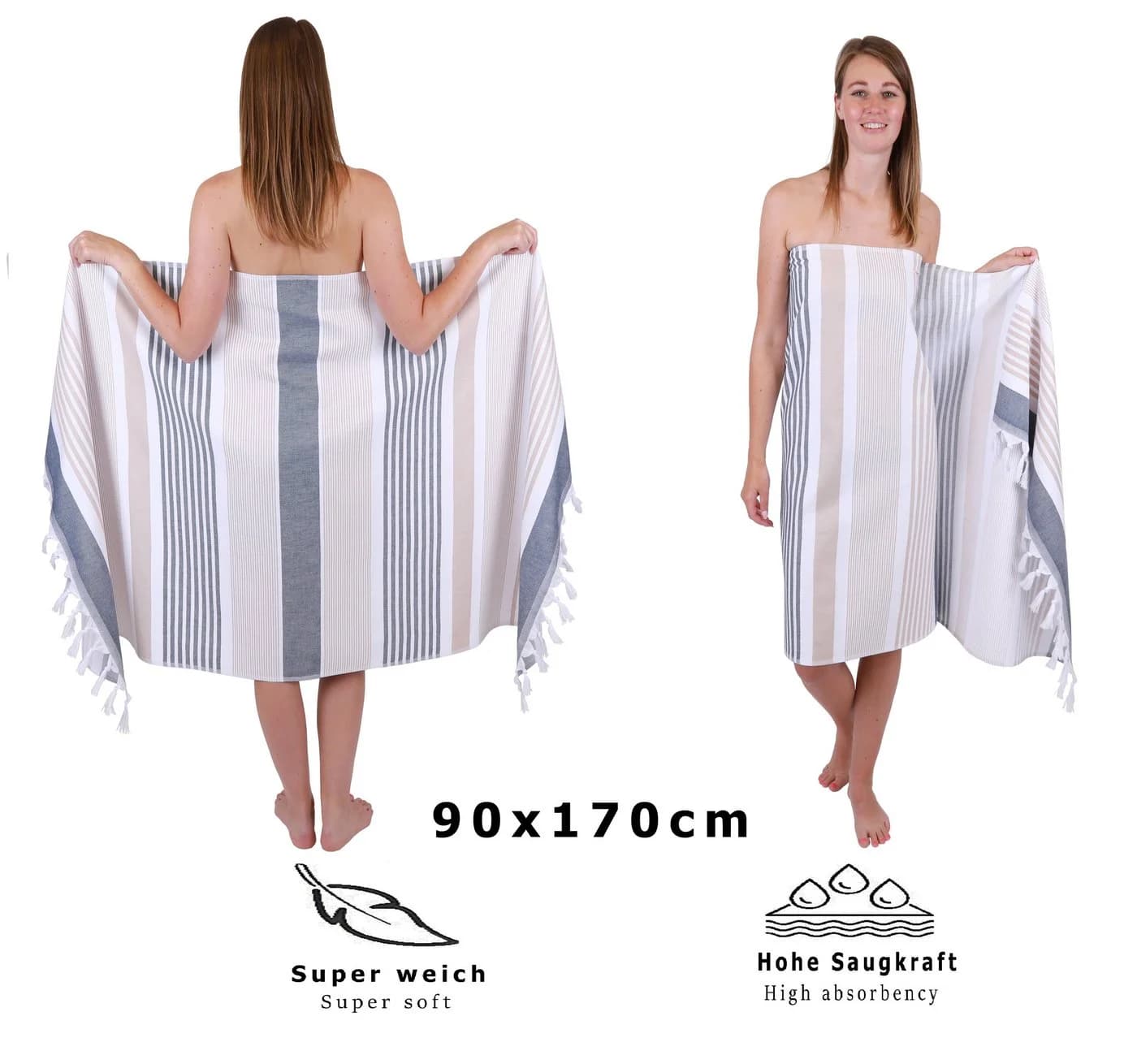 Betz Badetuch Hamamtuch 90x170cm 100% Baumwolle Braun - Bild 4