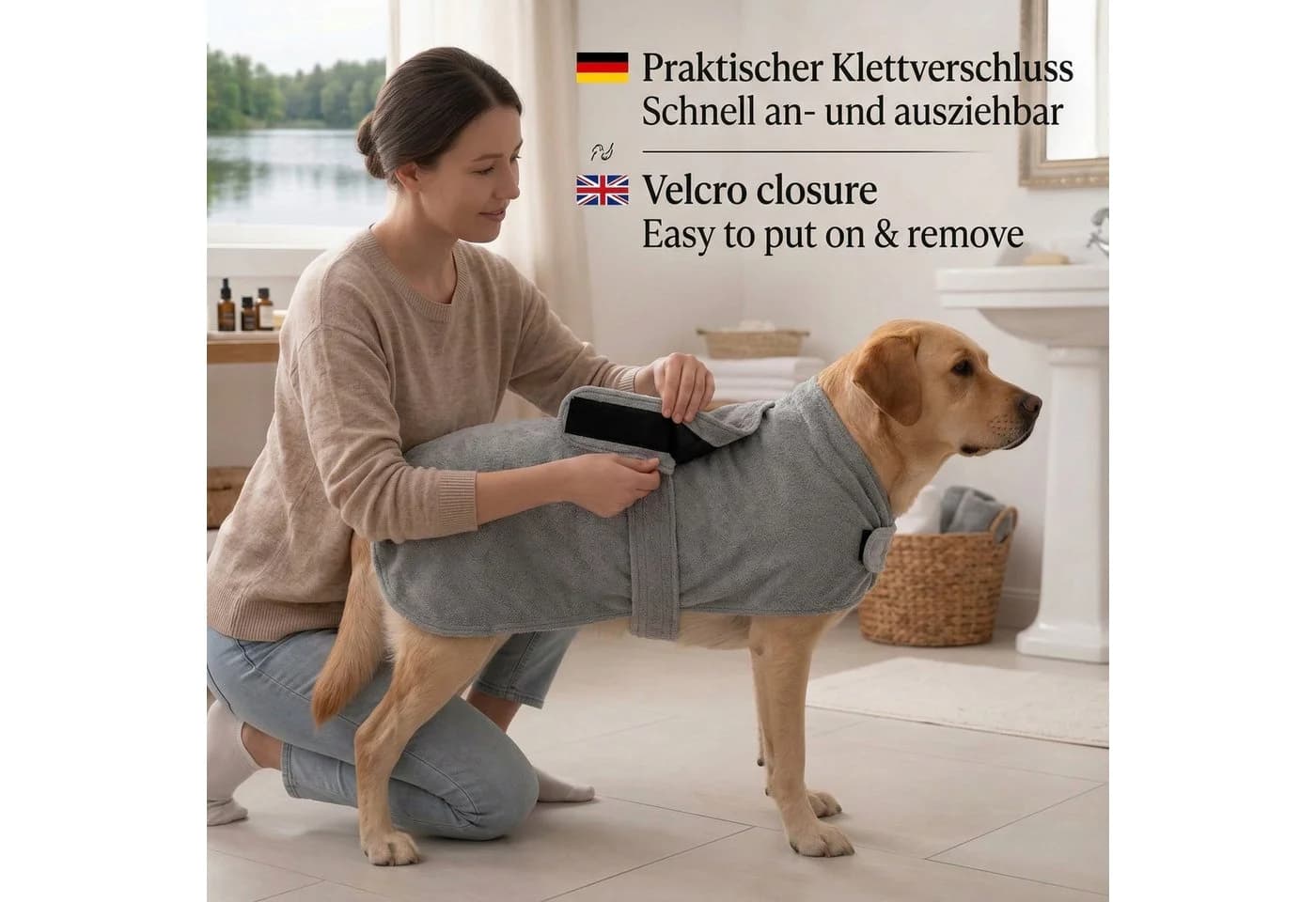Betz Hundehandtuch Grau 100% Baumwolle mit Klettverschluss - Bild 5
