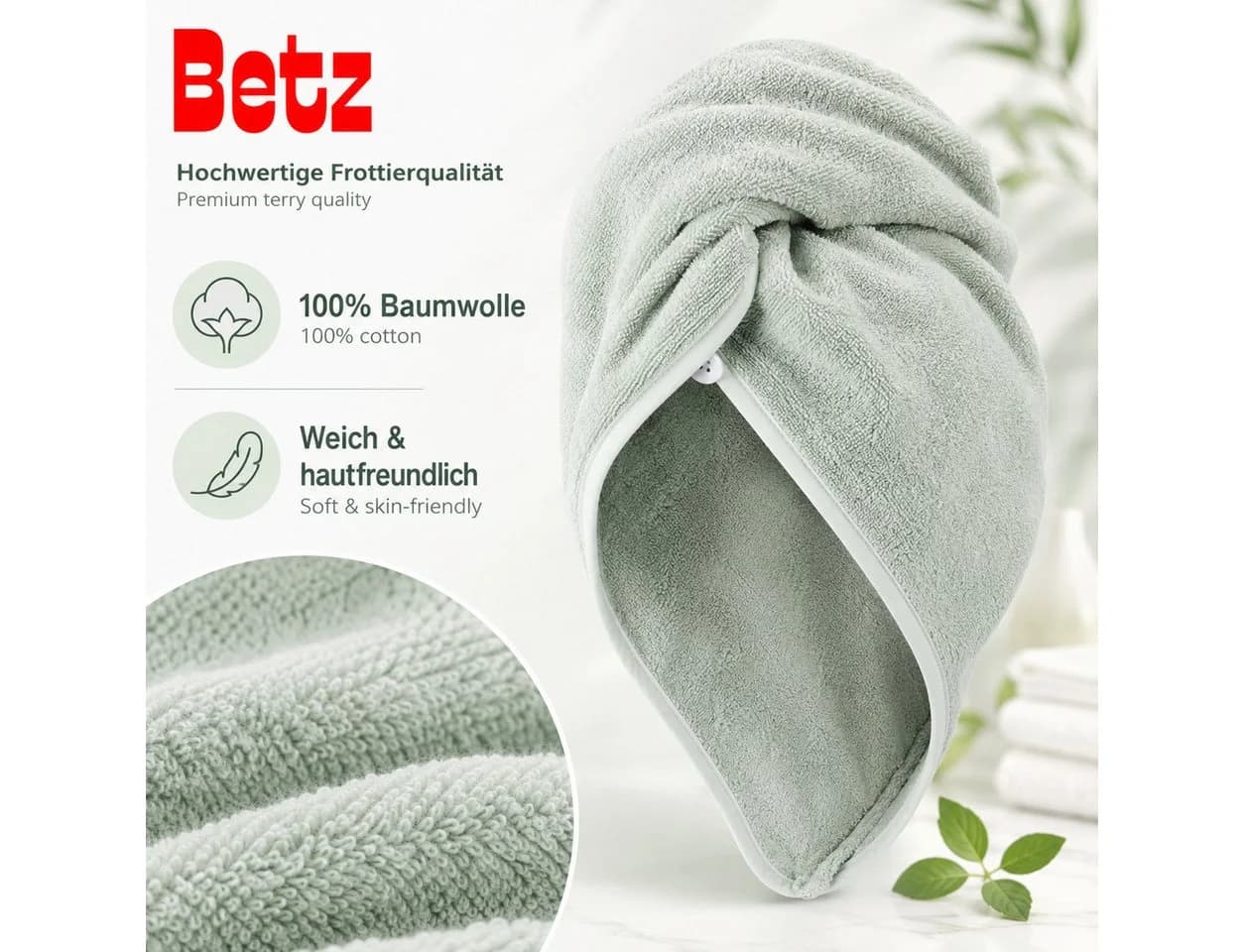 Betz Turban-Handtuch mit Knopf BERLIN Jade 2er Set - Bild 3