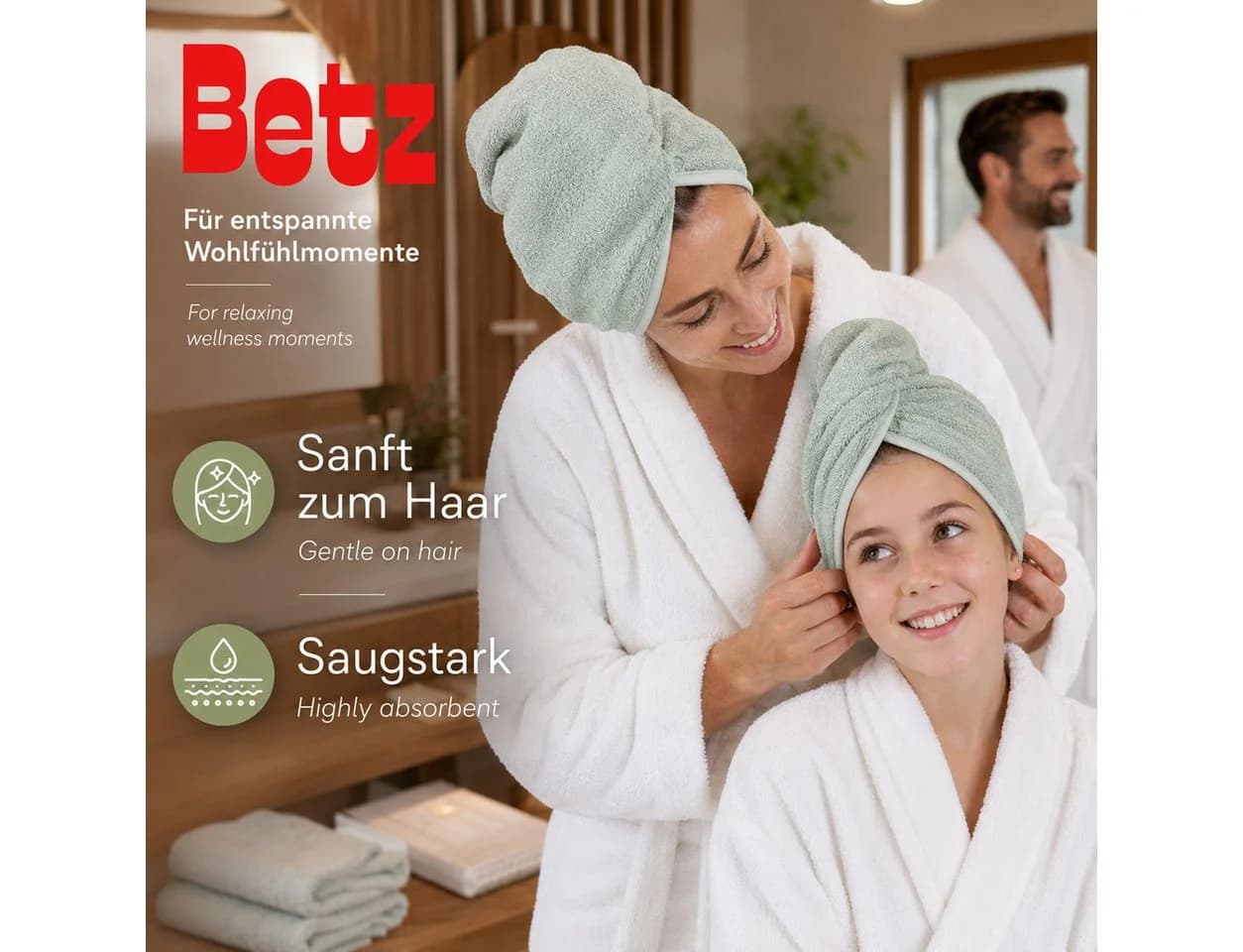 Betz Turban-Handtuch mit Knopf BERLIN Jade 2er Set - Bild 4