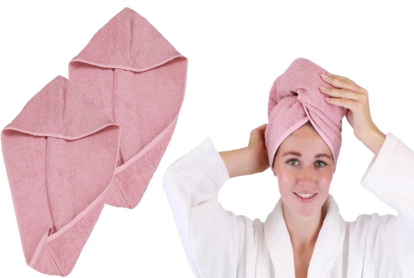 Betz Turban-Handtuch mit Knopf BERLIN Rosa 2-Stück Set - Bild 2