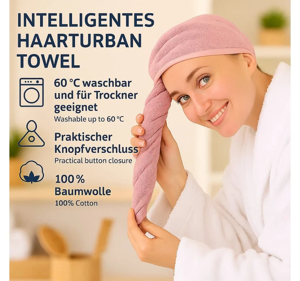 Betz Turban-Handtuch mit Knopf BERLIN Rosa 2-Stück Set - Bild 3