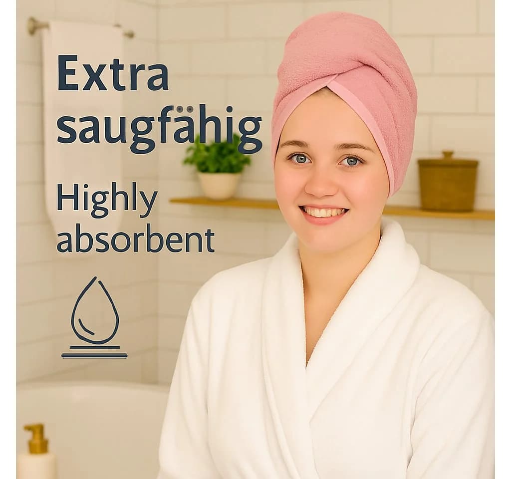 Betz Turban-Handtuch mit Knopf BERLIN Rosa 2-Stück Set - Bild 5