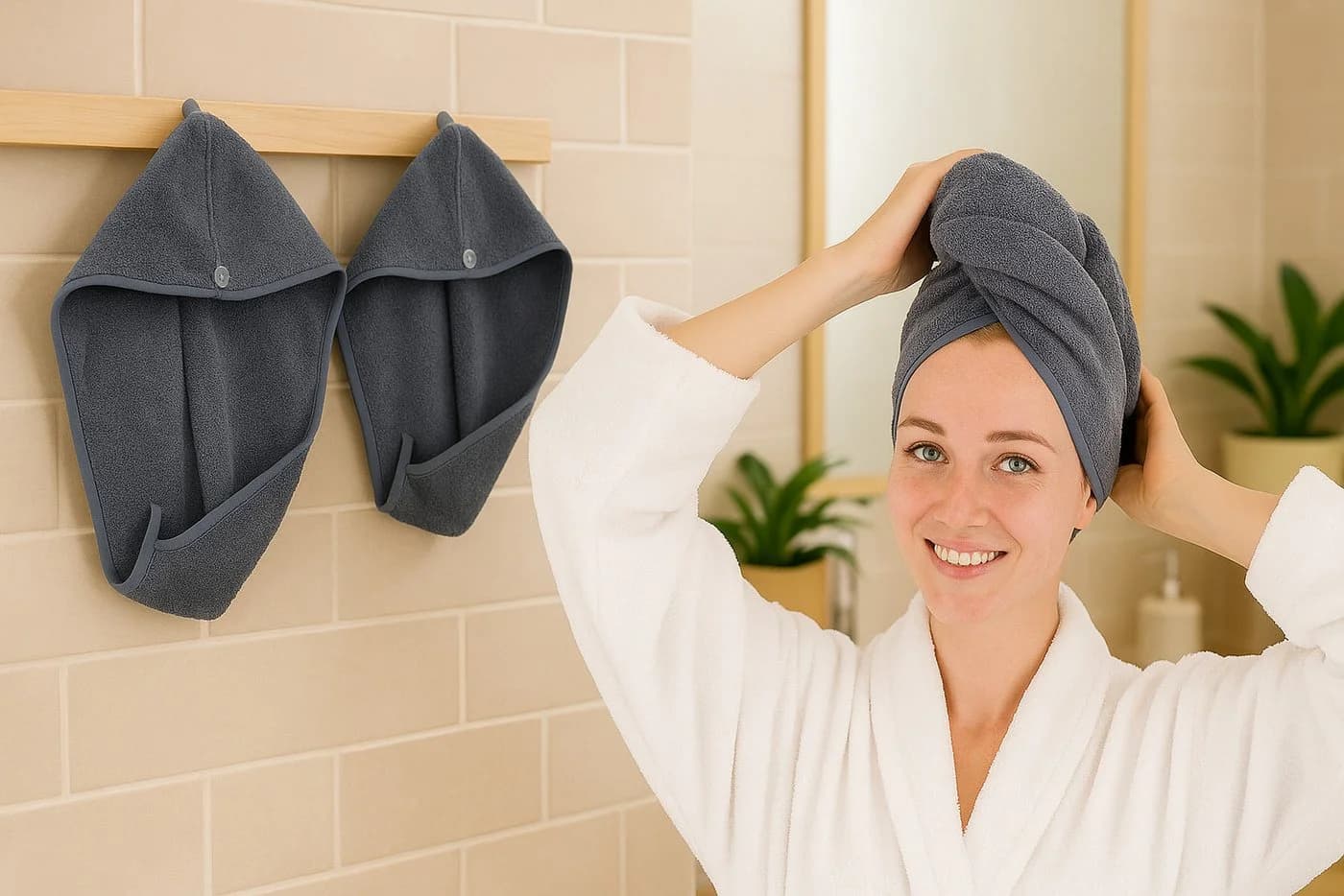 Betz Turban-Handtuch mit Knopf BERLIN Grau 2-Stück Frottee