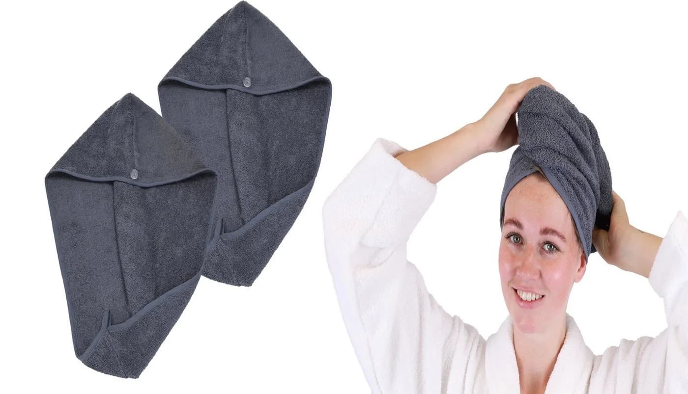 Betz Turban-Handtuch mit Knopf BERLIN Grau 2-Stück Frottee - Bild 2