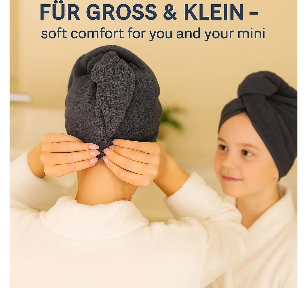 Betz Turban-Handtuch mit Knopf BERLIN Grau 2-Stück Frottee - Bild 5