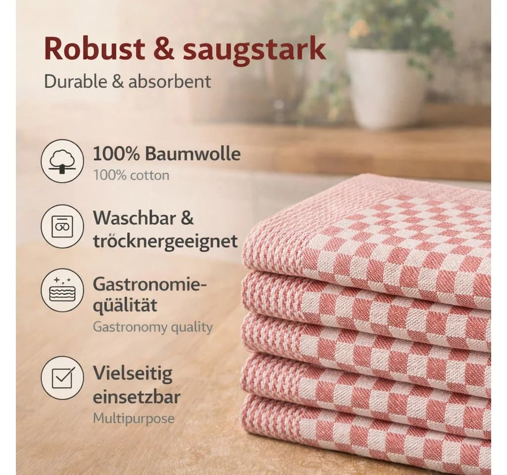Betz Geschirrtuch Set 10-tlg. 50x100cm Baumwolle Rot - Bild 4