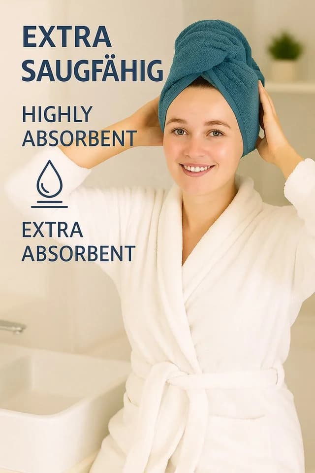 Betz Turban-Handtuch mit Knopf BERLIN Taubenblau 100% Baumwolle - Bild 4