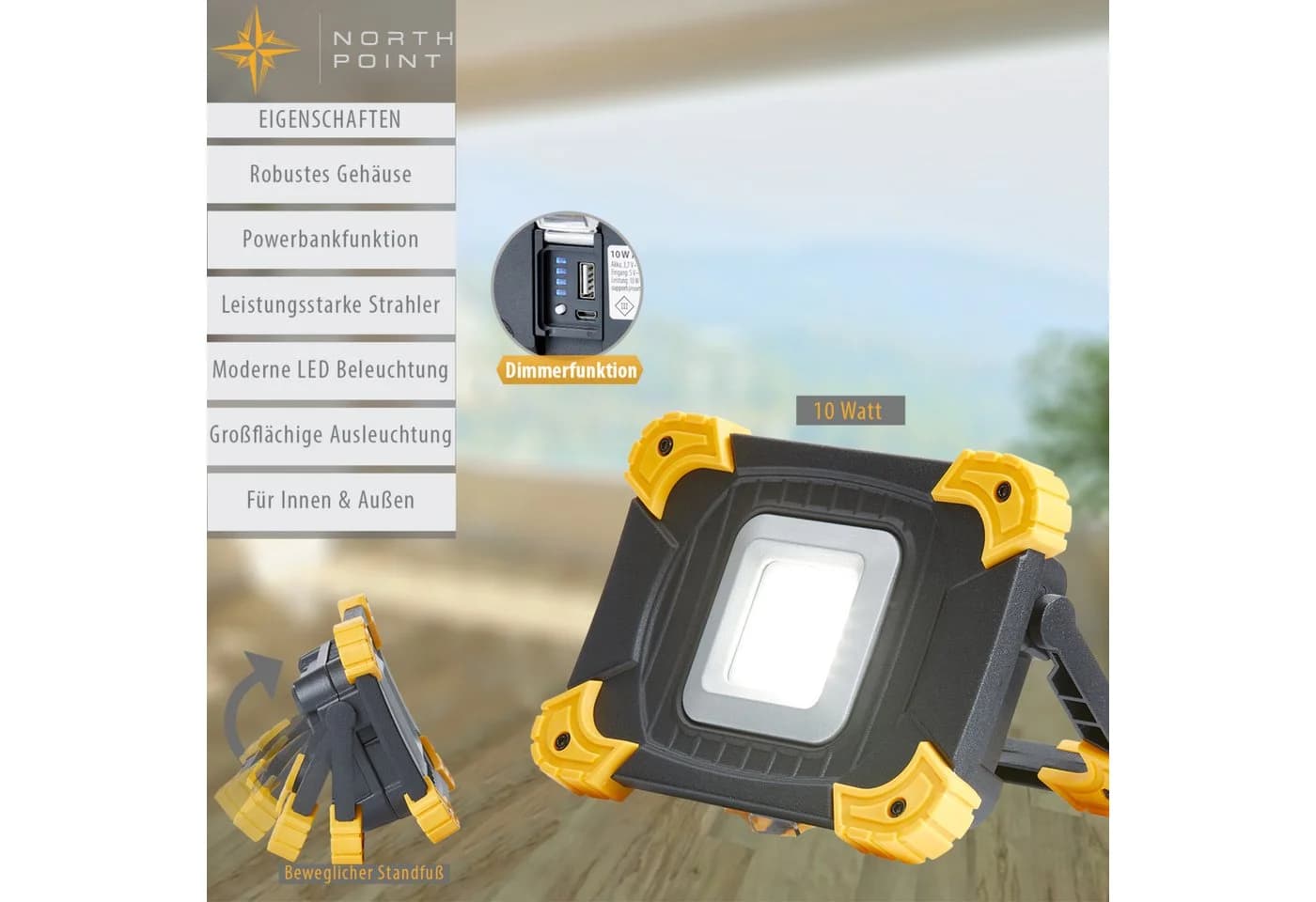 Northpoint LED Baustrahler 1100 Lumen Akku dimmbar IP54 Powerbank - Bild 3